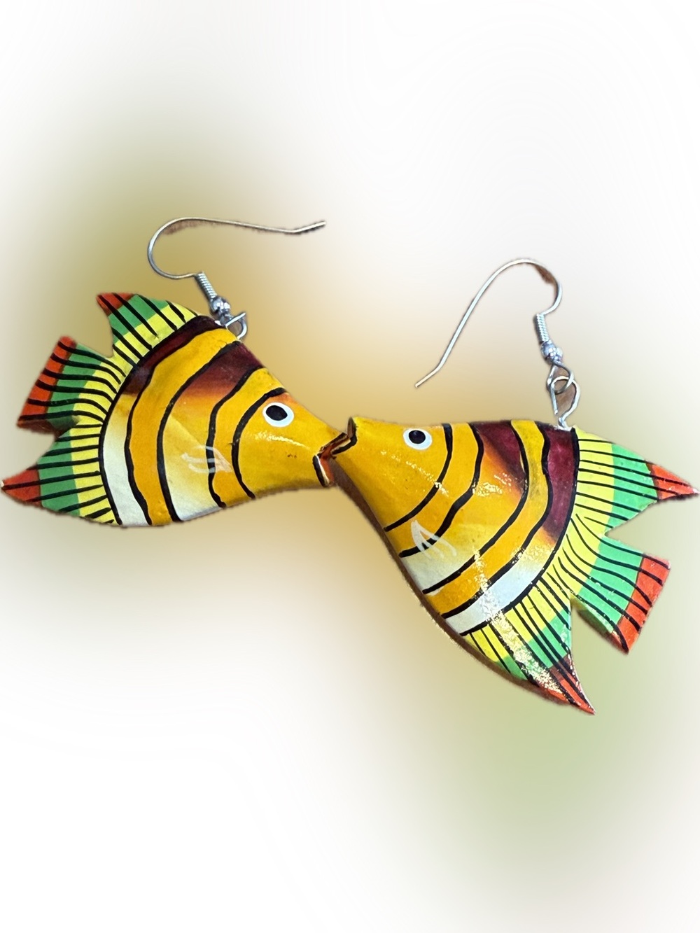 Yellow Striped Fish Earrings - Hand painted Wooden